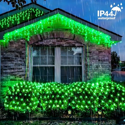 YEGUO Halloween Net Lights Outdoor Mesh Lights, 12ft x 5ft 360 LED Green Bush Light Outdoor Waterproof, 8 Modes Connectable Clear Wire Christmas Light Plug in - Image 5