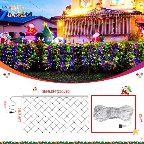 JMEXSUSS 200 LED Christmas Net Lights Plug in, 8 Modes 9.8ft x 6.6ft Net Lights Outdoor Mesh Light, Waterproof Bush Light for Outside Garden Lawn Yard (Multicolor) - Image 6