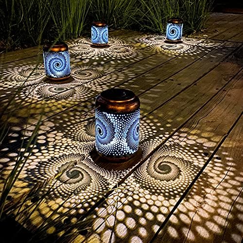 DIBIEECN Birthday Gifts for Women Mom Grandma Wife, Solar Lanterns Outdoor Waterproof, Metal Hanging Lights Garden Decor, LED Decorative Lantern for Patio Porch Backyard, Blue, 4 Pack - Image 7