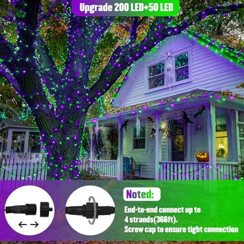 JMEXSUSS 250 LED Halloween Lights Plug in, Purple and Green String Light - Image 6