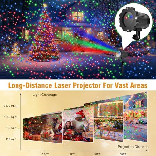 Christmas Laser Lights, Projector Lights Landscape Spotlight RGB Star Show with Christmas Decorative Patterns for Indoor Outdoor Garden Patio Wall - Image 4