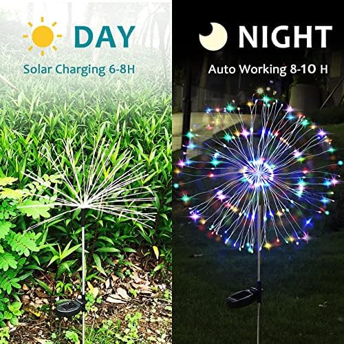 JJGoo Solar Firework Lights, 2 Pack 150 LEDs 2 Lighting Modes Solar Lights Outdoor Waterproof for Garden Patio Walkway Pathway Party Wedding Christmas Decorative - Mixed Color - Image 5