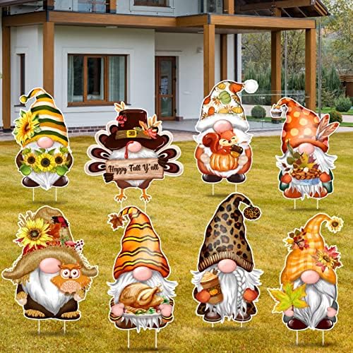 TREWAVE Fall Thanksgiving Yard Signs Decoration 8 Pcs Gnomes Yard Stakes by TREWAVE