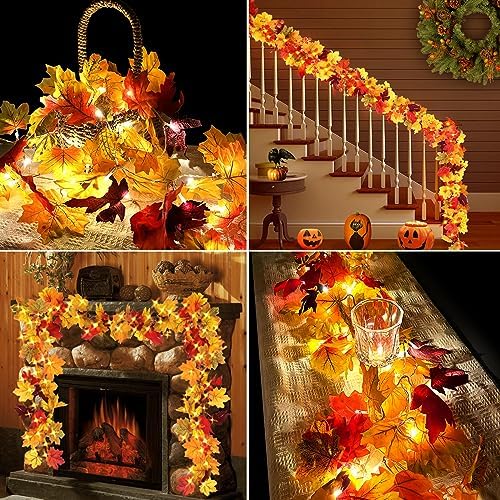 AKIT Fall Decor Lighted Fall Garland 45 LED Outdoor String Lights Waterproof with Timer - Thanksgiving Fall Decorations for Home Halloween Garland for Mantle Indoor - Image 6