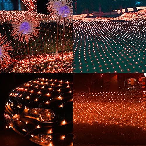 LJLNION Halloween Net Lights, 360 LED 12ft x 5ft Connectable Mesh Fairy String Lights,8 Modes Low Voltage Safe Adaptor for Xmas Trees, Bushes, Wedding, Outdoor Garden Decorations, Orange - Image 3
