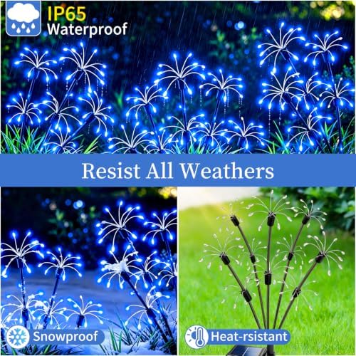 Solar Garden Lights Outdoor, 8 Pack 2-Layer Blue Fairy Firework Lights - Image 5