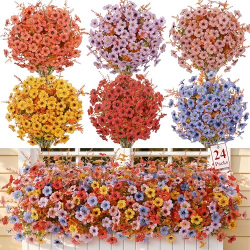SHareconn 24Pcs Artificial Fall Flowers UV Resistant Fake Mums for Outdoors by SHareconn