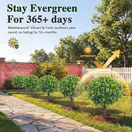 PATIO CHOICE Artificial Topiary Boxwood Ball Trees Set of 2 30" Fake Outdoor Plants Realistic Olive Tree Fake Bushes Lifelike Shrubs Decorations for Outdoor Indoor Front Porch Garden - Image 5