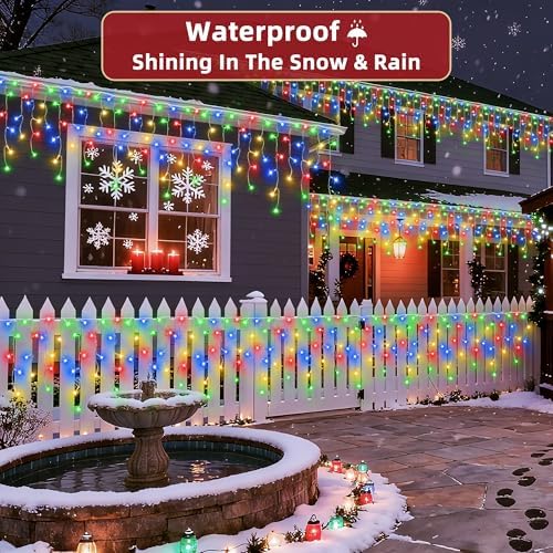 810 LED Christmas Lights Outdoor 82FT with 180 Drops, Christmas Decorations Hanging Lights 12 Modes, Dimmable Outsite Fairy String Lights for Wedding Party Holiday Winter Wonderland Decor Multicolor - Image 5