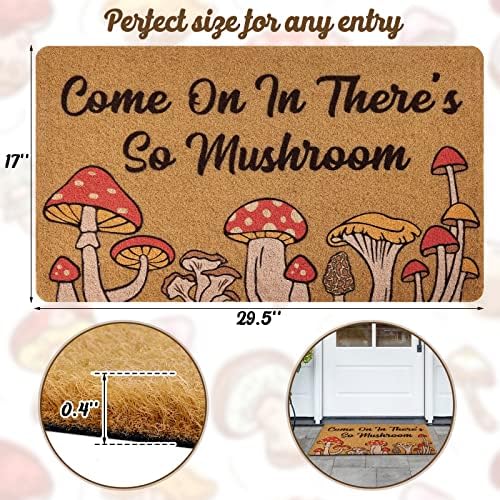 CiyvoLyeen Mushroom Welcome Doormat, Funny Front Door Mat Coir Rug Indoor Outdoor Entrance Porch Carpet Fungi Cottage Home Decor Cottage Housewarming Gift 17x29.5 Inches - Image 2