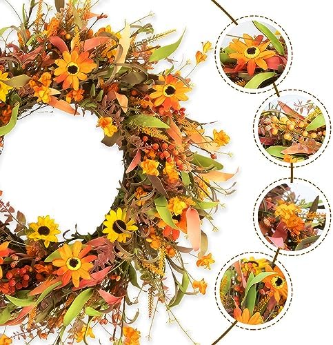 JINGHONG Fall Wreaths for Front Door 22 Inch Artificial Fall Wreath Floral Autumn Wreath for Outside Door Harvest Thanksgiving Day Celebration - Image 4