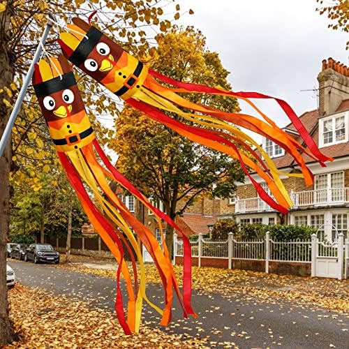 2Pcs 55 Inch Fall Thanksgiving Turkey Windsocks Decorations by Partyprops