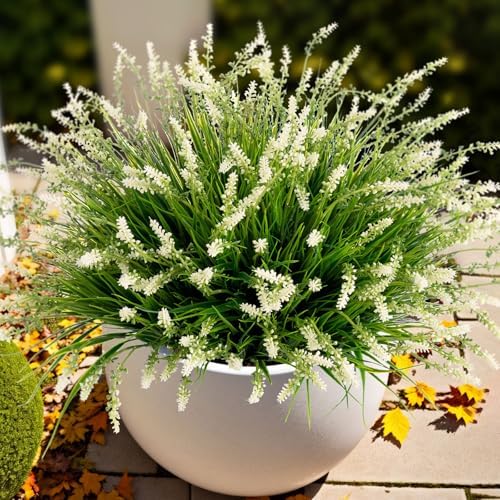 Ammyoo Artificial Faux Plants Flowers for Outdoor Decorations, Fake Monkey Grass for Outside Porch Patio, No Fade Realistic Greenery Plant, UV Resistant Artificial Shrubs for Courtyard Window Garden by Ammyoo