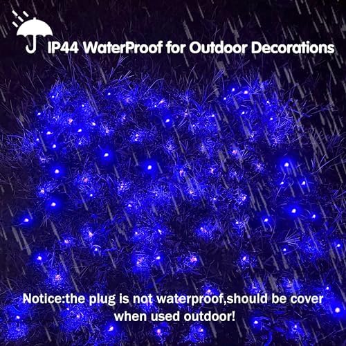HISHINY LED Blue Christmas Net Lights Outdoor Christmas Decorations 5ftx5ft 100LED Green Wire,Connectable Outdoor Indoor Yard Mesh Shrub Net Lights String for Halloween Chritmas Party,Tree,Bush(Blue) - Image 3