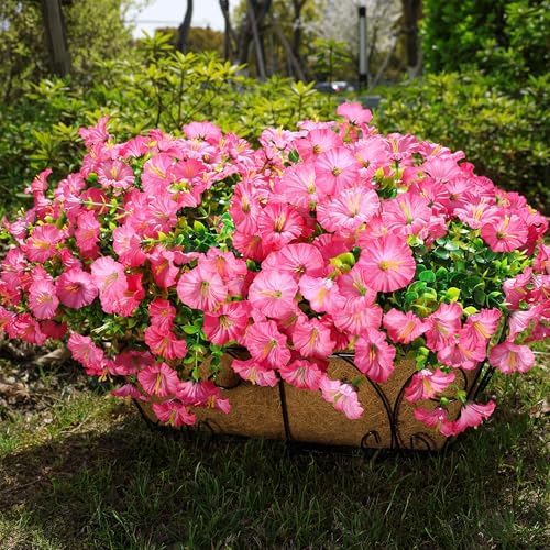 HyeFlora Artificial Flowers for Outdoors Fake Plants Outside Decoration, 12 Bundles Silk Pink Morning Glory with Eucalyptus UV Resistant Look Real Faux Flowers for Planter Front Door Yard Gardens Home - Image 2