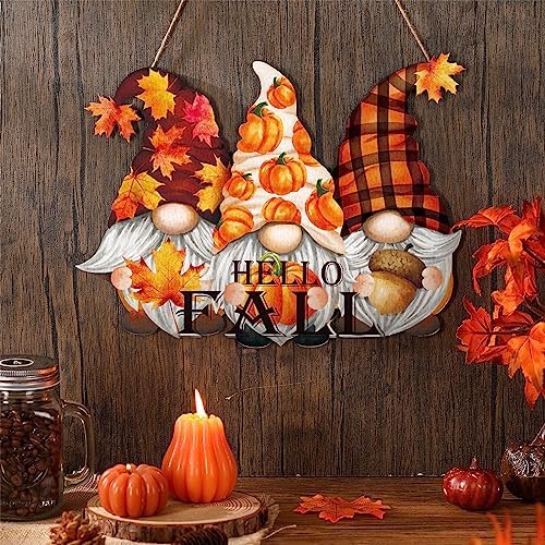 Huwena Fall Decorations for Home, Wooden Gnome Welcome Door Sign, Rustic Harvest Pumpkin Hanging Wall Plaque, Vintage Autumn Thanksgiving Farmhouse Decor for Front Door Porch - Image 6