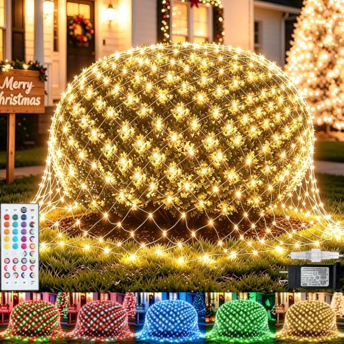 Pooqla RGB Christmas Net Lights Outdoor Mesh Lights 9.8 x 6.6ft Green Wire by Pooqla