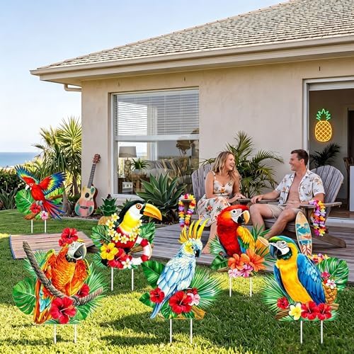 SiliFine 6 Pcs Tropical Parrot Birds Outdoor Decor 2026 Vbs Decorations Jungle Party Rainforest Themed Decorations Outside Yard Sign Garden Stakes for Summer Hawaiian Luau Classroom Birthday Party - Image 6