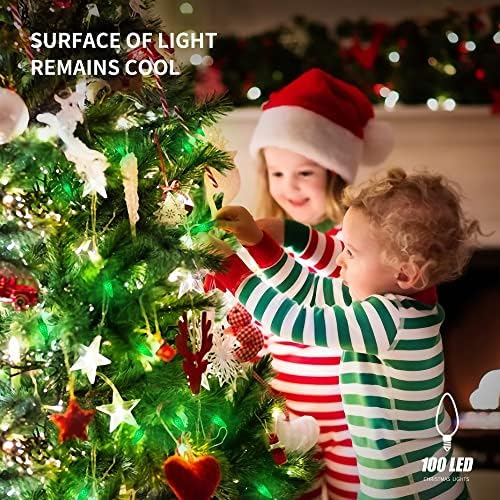 WATERGLIDE C6 Christmas Lights, 33ft 100 LED Faceted String Lights Green Wire Fairy Lights with 29V Safe Adaptor, 8 Lighting Mode, Waterproof for Indoor Outdoor Patio Xmas Tree Party Decor, Green - Image 6