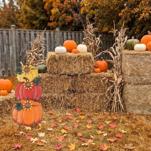PHITRIC Fall Decorations for Home Outdoor, Decorative Garden Stakes with 3 Pumpkins for Fall Decor, Metal Yard Signs for Outside Garden Yard Lawn Porch Lawn Thanksgiving Decorations - Image 5