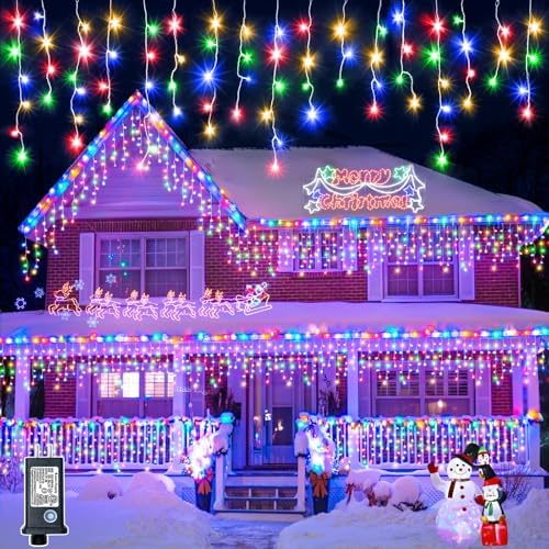 33FT Icicle Lights for Outside 400 LED Multicolor Christmas Lights by Einiiya