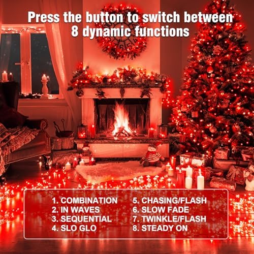 Nisocy 400FT Red Christmas String Lights with Remote, Green Wire LED Mini Lights, 8 Modes, Timer, Plug-in Indoor Outdoor Lights for Large Trees, Fences, Valentine’s Day, Halloween and Christmas Decor - Image 2