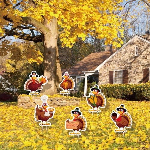 Thanksgiving Yard Signs Outdoor Decorations - 6 PCS Turkey Yard Stakes Outside Decor - Fall Harvest Party Decorative Signs for Yard Home Lawn Patio Garden - Image 6