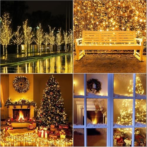 LAMPHOME 99ft Christmas Decorative Mini Lights, 300 LED Transparent Wire Fairy Starry String Light Plug in, 16Lighting Modes for Indoor Outdoor Xmas Tree Wedding Party Decoration (Yellow) - Image 5