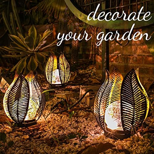 Solar Garden Lights Waterproof Decorations,Crackle Globe Glass,Metal Palm Leaf Solar Lights for Outdoor Decor On Garden,Patio,Yard,Front Porch,Tabletop Lamp-Perfect Gifts - Image 6