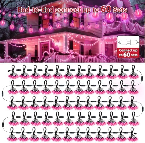 LAMPHOME LED Outdoor String Light, 26Feet Patio Lights with 12+1Edison Shatterproof Bulbs(1Spare), UL Waterproof Outside Lights connectable Dimmable for Backyard Porch Decor,Pink - Image 6
