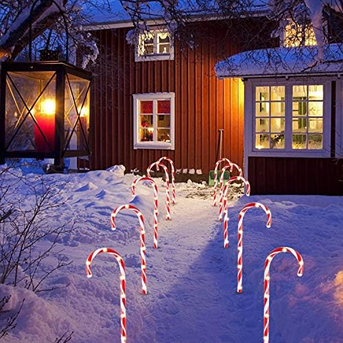 Joiedomi 12 Pcs Christmas Candy Cane Pathway Markers Lights, 16” Stakes Lights with Warm White, Waterproof Outdoor Decorations for Xmas Indoor and Outdoor Decorations Yard, Walkway, Lawn, Garden - Image 7