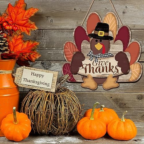 Huwena Turkey Style Thanksgiving Door Sign Fall Decorations Give Thanks - Image 3