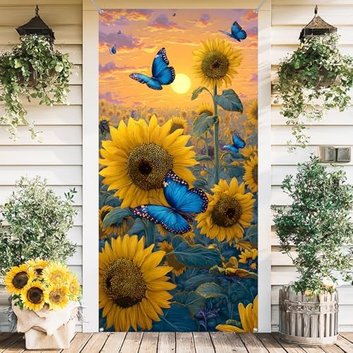 Front Door Covers Decorative, Spring Flower Design Door Curtain 70.8 x 35.4 Inch for Porch Outdoor Indoor Home Decor (Colorful-252) by AOHMPT