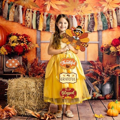 Thanksgiving Decoration Wood Pumpkin Turkey Door Wall Wreath for Front Door Sign Thankful Blessed Grateful, Pumpkin Sign for Fall Autumn Harvest Home Thanksgiving Party Outdoor Halloween Decoration - Image 7