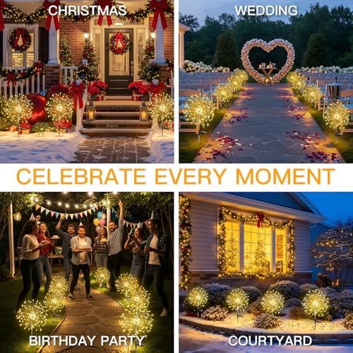 suddus Solar Garden Lights Outdoor Waterproof Decorative, Upgrade 2Pack 150LED Firework Lights, Solar Fairy Lights for Yard, Garden, Party, Patio, Pathway, Flowerbed - Warm White - Image 7