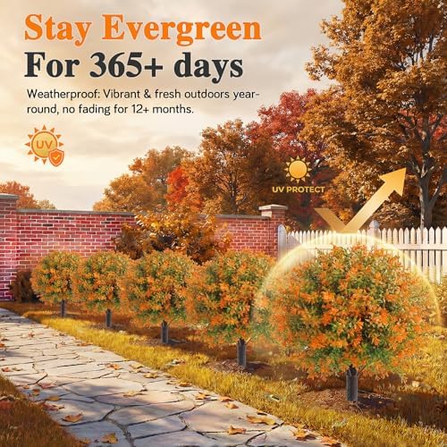 PATIO CHOICE Fall Decor Outdoor Set of 2, Artificial Urn Filler 22in Fall Topiary Ball Tree with Ground Spike Fake Plants Fall Indoor Outdoor Decorations for Front Porch, Porch, Home, Garden,Yard - Image 5