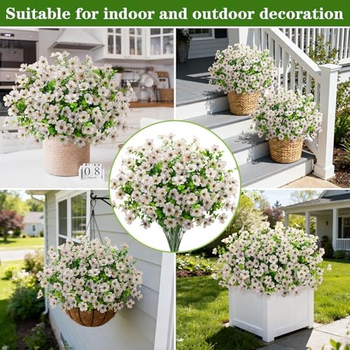 Ouddy Decor 12 Pcs Artificial Flowers for Outdoors Decorations, White - Image 5