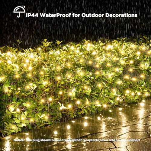 Led Net Lights Christmas Lights Outdoor 200Led 9 ftx 6ft Upgraded WarmWhite Christmas Net Lighting, Waterproof 5mm LED Wide Angle Outdoor Indoor Mesh Net Light for Trees, Bushes, Shrubs Decorations - Image 3