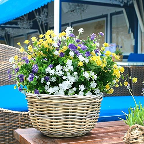 WILLBOND 12 Bundles Artificial Flowers Outdoor, UV Resistant Faux Artificial Plants Shrubs Plastic Flower Bulk for Hanging Planter Porch Window Home Spring Summer Decor(Yellow, Purple, White) - Image 5