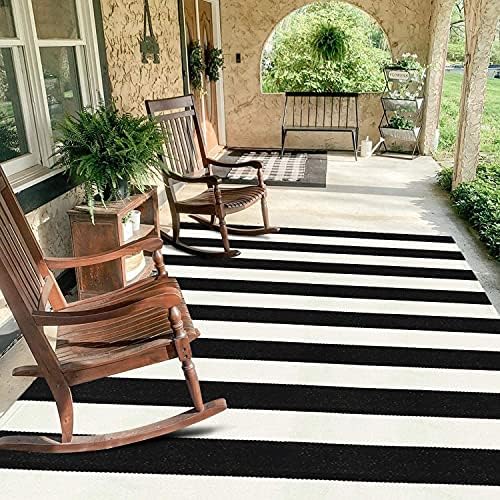 KIMODE Black and White Buffalo Plaid Outdoor Rug Fall Patio Floor Carpet - Image 3