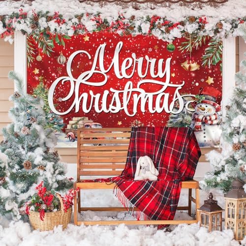 Large Christmas Banner Decorations Red Flag Outdoor 72x44 Inch, Merry Christmas Gifts for Indoor Home House Decor Party Supplies, Yard Sign Background for Photography - Image 3