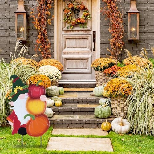 YEAHOME Fall Decorations Outdoor, Metal Gnome with Stacked Pumpkin Decorative Garden Stakes for Fall Decor, Autumn Yard Signs for Home Outside Garden Lawn Porch, Thanksgiving Decorations Outdoor - Image 2