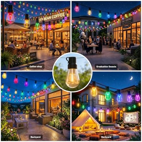 LETIANPAI 400FT RGB+IC Outdoor String Lights, IP67 Waterproof LED Color Changing Clear Bulb String Lights with App & Remote Control, Shatterproof Hanging Patio Lights for Backyard Garden Party - Image 7