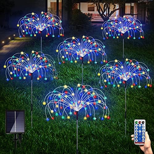 Maleyt 6 Pack Solar Garden Lights, Firework Lights, Decorative, 8 Lighting Modes with Remote 120 LED Twinkling Waterproof Landscape Outdoor Decor, for Pathway Backyard Walkway Patio by Maleyt