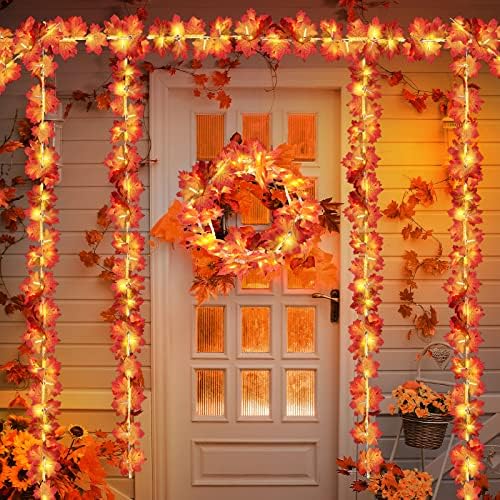 Tuanse 9.8ft Fall Leaves Garland with 20 LED Lights Indoor Outdoor by Tuanse