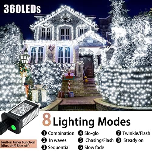 12ft x 5ft Christmas Net Lights Outdoor, 360 LED with 8 Modes, Connectable, Plug in Bush Mesh Fairy Twinkle for Garden, Party, Xmas Tree Decorations (White) - Image 2