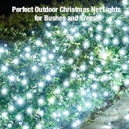 Led White Christmas Net Lights Outdoor Christmas Bushes Lights 120Led 6ftx5ft, Connectable Outdoor Indoor Mesh Net Lighting for Xmas Holiday, Garden, Lawn, Shrubs, Trees, Bushes Decorations - Image 5