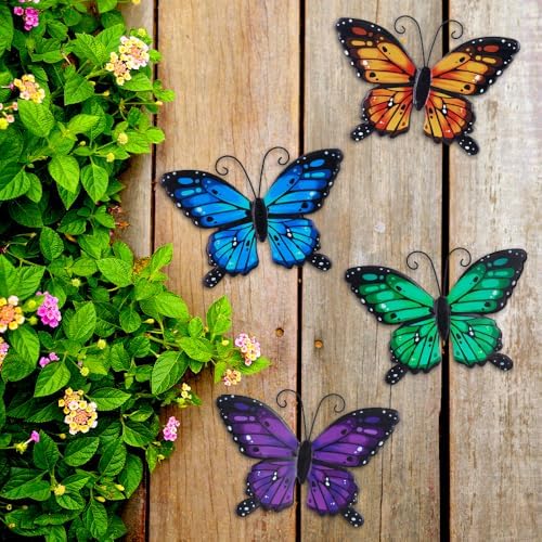 hogardeck Metal Butterfly Wall Decor, 4 PCS Multicolor Butterfly Spring Decor for Indoor Outdoor, Decorative Hanging Wall Art for Kitchen, Living Room, Porch, Garden, Yard - Image 7