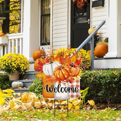 JarThenaAMCS Fall Metal Garden Stakes Autumn Sunflower Pumpkin Vase Decorative Lawn Sign Thanksgiving Welcome Yard Sign for Home Outside Lawn Porch Decor - Image 7
