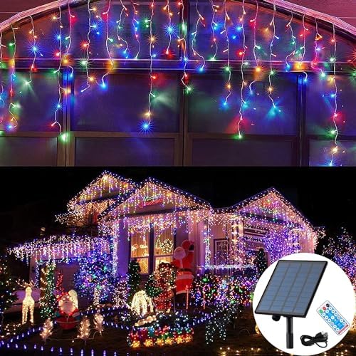 Solar Christmas Lights Outdoor Waterproof Christmas Decorations Curtain Lights 320LED 29.5ft 60 Drops, Solar Powered Rechargeable Fairy Lights for Party, Holiday, Wedding Decorations(Multicolor) by KiflyTooin